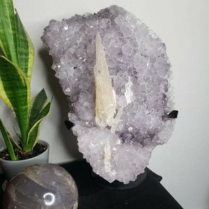 Amethyst with Calcite on stand